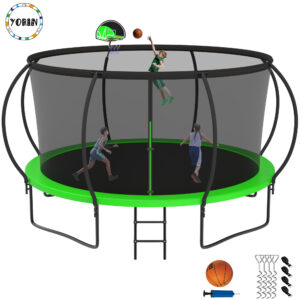 YORIN Trampoline, 12FT Trampoline for Adults and Kids, 1200LBS Trampoline with Enclosure Net