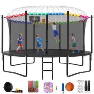 YORIN Trampoline with Enclosure Net, 1400LBS 14FT Trampoline for 5-6 Kids