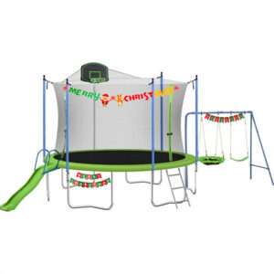 YORIN 12FT 14FT Trampoline for Adults/ Kids, with Enclosure Net, Slide, Metal Swing, Basketball Hoop
