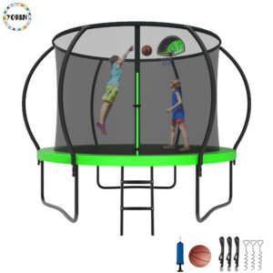 YORIN Trampoline, 8FT Trampoline with Enclosure Net, 800LBS Trampoline for 2-3 Kids Adults