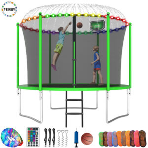YORIN Trampoline, 10FT Trampoline with Enclosure Net, 1000LBS Trampoline for 3-4 Kids Adults with Basketball Hoop