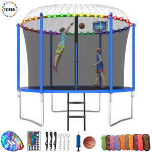 YORIN Trampoline, 8FT Trampoline with Enclosure Net, 800LBS Trampoline for 2-3 Kids Adults with Basketball Hoop
