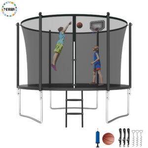 YORIN Trampoline, 10FT Trampoline with Enclosure Net, 1000LBS Trampoline for 3-4 Kids Adults