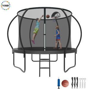 YORIN Trampoline, 10FT Trampoline with Enclosure Net, 1000LBS Trampoline for 3-4 Kids Adults