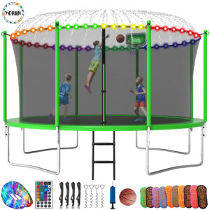 YORIN Trampoline, 12FT Trampoline with Enclosure Net, 1200LBS Trampoline for 5-6 Kids Adults with Basketball Hoop