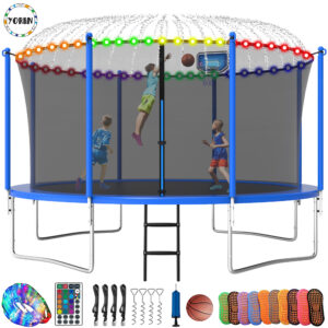 YORIN Trampoline, 12FT Trampoline with Enclosure Net, 1200LBS Trampoline for 5-6 Kids Adults with Basketball Hoop