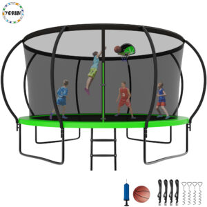 YORIN Trampoline, 14FT Trampoline with Enclosure Net, 1400LBS Trampoline for 6-7 Kids