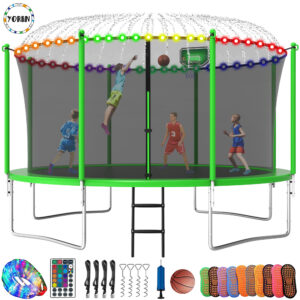 YORIN Trampoline, 14FT Trampoline with Enclosure Net, 1400LBS Trampoline for 6-7 Kids Adults with Basketball Hoop
