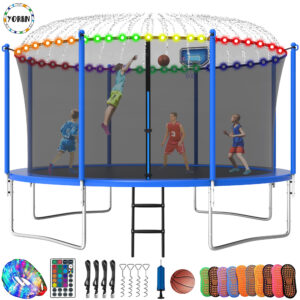YORIN Trampoline, 14FT Trampoline with Enclosure Net, 1400LBS Trampoline for 6-7 Kids Adults