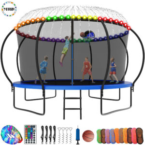 YORIN Trampoline, 14FT Trampoline with Enclosure Net, 1400LBS Trampoline for 6-7 Kids