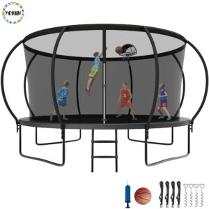YORIN Trampoline, 14FT Trampoline with Enclosure Net, 1400LBS Trampoline for 6-7 Kids