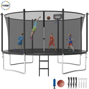 YORIN Trampoline, 14FT Trampoline with Enclosure Net, 1400LBS Trampoline for 6-7 Kids Adults