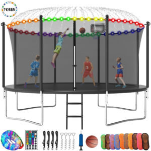 YORIN Trampoline, 12FT Trampoline with Enclosure Net, 1200LBS Trampoline for 5-6 Kids Adults with Basketball Hoop