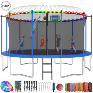 YORIN Trampoline, 15FT Trampoline with Enclosure Net, 1500LBS Trampoline for 7-8 Kids Adults with Basketball Hoop