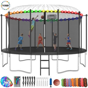 YORIN Trampoline, 15FT Trampoline with Enclosure Net, 1500LBS Trampoline for 7-8 Kids Adults with Basketball Hoop