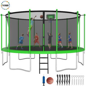 YORIN Trampoline, 16FT Trampoline with Enclosure Net, 1500LBS Trampoline for 8-9 Kids Adults