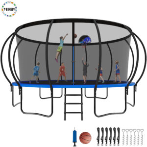 YORIN Trampoline, 16FT Trampoline with Enclosure Net, 1500LBS Trampoline for 8-9 Kids Adults
