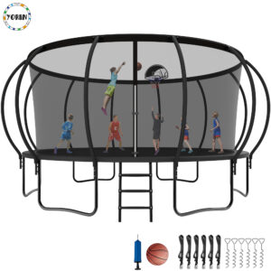 YORIN Trampoline, 16FT Trampoline with Enclosure Net, 1500LBS Trampoline for 8-9 Kids Adults