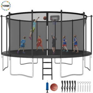 YORIN Trampoline, 16FT Trampoline with Enclosure Net, 1500LBS Trampoline for 8-9 Kids Adults