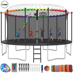 YORIN Trampoline, 16FT Trampoline with Enclosure Net, 1500LBS Trampoline for 8-9 Kids