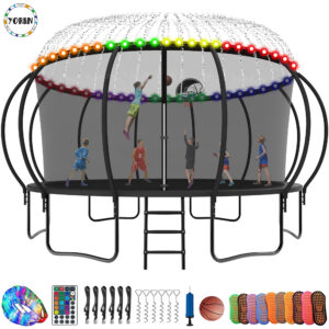 YORIN Trampoline, 16FT Trampoline with Enclosure Net, 1500LBS Trampoline for 8-9 Kids