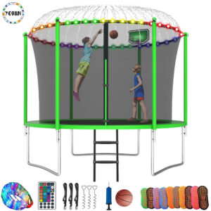 YORIN Trampoline, 8FT Trampoline with Enclosure Net, 800LBS Trampoline for 2-3 Kids Adults with Basketball Hoop,