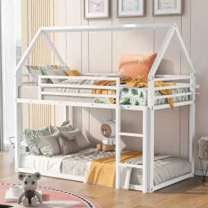YORIN Metal Bunk Bed, Twin over Twin House Bunk Bed for Kids Adults