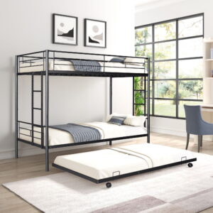 YORIN Metal Bunk Bed, Twin over Twin Bunk Bed with Trundle