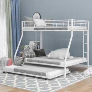 YORIN Twin Over Full Bunk Bed with Trundle, Metal Bunk Bed for Kids Teens