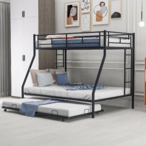 YORIN Twin Over Full Bunk Bed with Trundle, Metal Bunk Bed for Kids Teens Adults