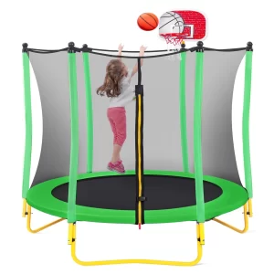 YORIN 65'' Trampoline for 1-2 Kids with Enclosure Net, Basketball Hoop