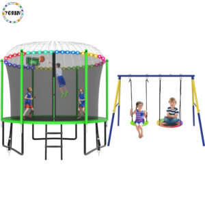 YORIN Trampoline, 1000LBS 10FT Trampoline for 3-4 Adults/ Kids, with Enclosure Net