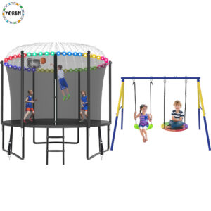 YORIN Trampoline, 1000LBS 10FT Trampoline for 3-4 Adults/ Kids, with Enclosure Net
