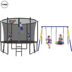 YORIN Trampoline, 800LBS 8FT Trampoline for 2-3 Adults/ Kids, with Enclosure Net