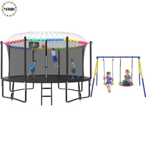 YORIN Trampoline, 1200LBS 12FT Trampoline for 4-5 Adults/ Kids, with Enclosure Net