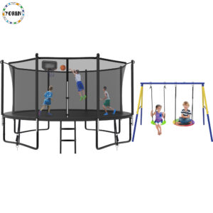 YORIN Trampoline, 1200LBS 12FT Trampoline for 4-5 Adults/ Kids, with Enclosure Net
