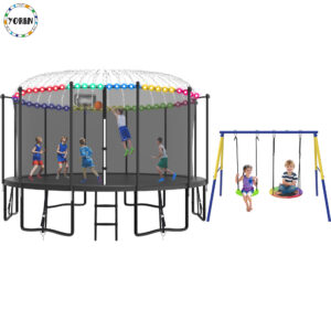 YORIN Trampoline, 1500LBS 15FT Trampoline for 6-7 Adults/ Kids, with Enclosure Net