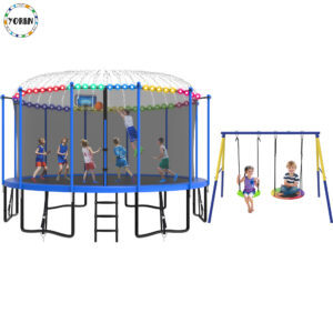 YORIN Trampoline, 1500LBS 15FT Trampoline for 6-7 Adults/ Kids, with Enclosure Net