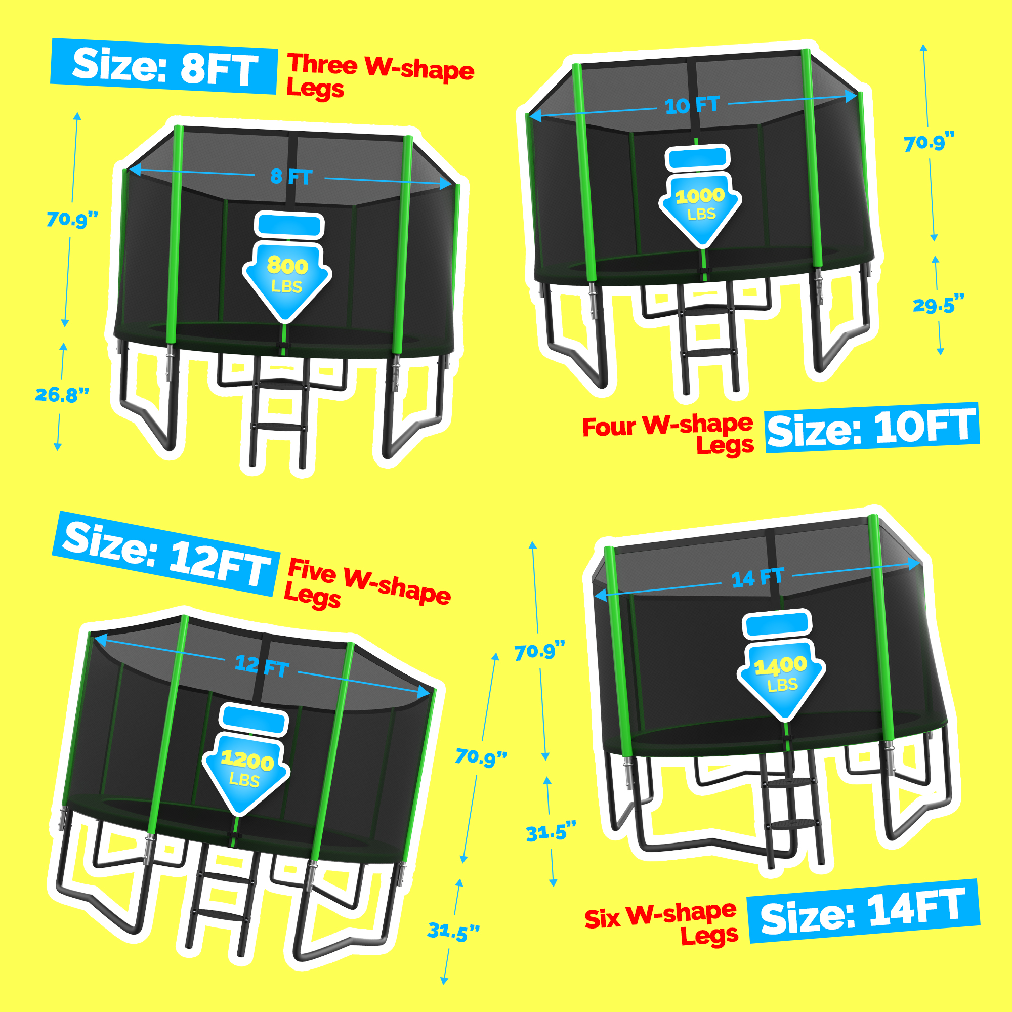 YORIN Trampoline for 6-7 Kids, 14FT 12FT 10FT 8FT Trampoline for Adults - Image 8