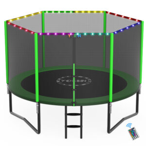 YORIN Trampoline for 3-4 Kids, 10 FT 8 FT Trampoline for Adults with Enclosure Net, Ladder, 1000LBS Weight Capacity Outdoor Round Recreational Trampoline, Heavy Duty Upgrade Trampoline