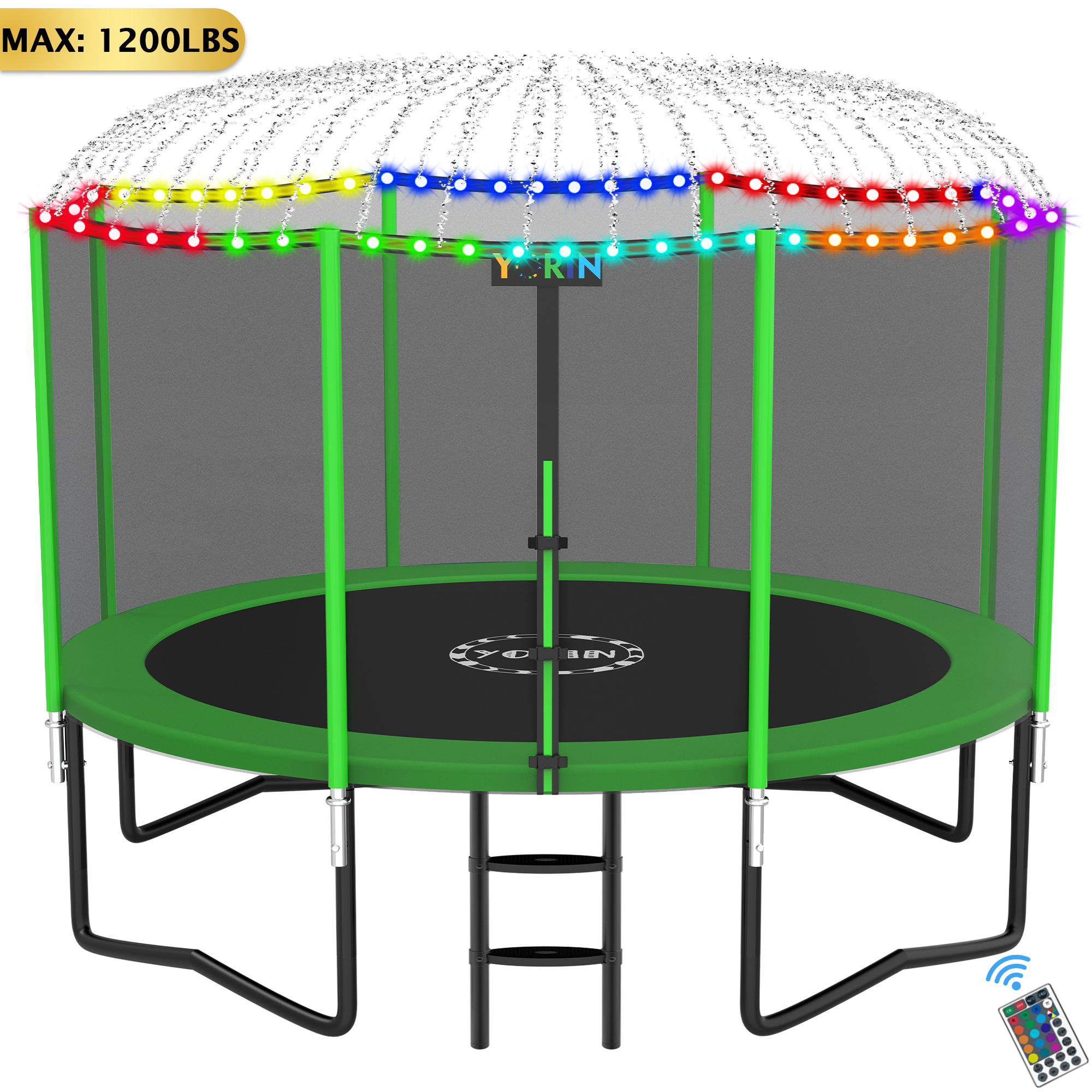 YORIN 12FT 14FT 8FT 10FT Trampoline with Enclusore Net, Sprinkler & LED Lights