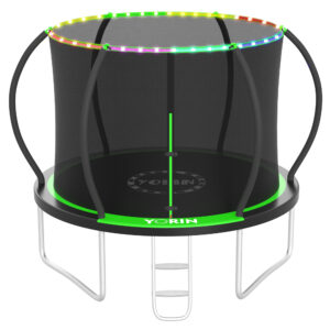 YORIN Trampoline for 3-4 Kids, 10FT 16FT 12FT 14FT Trampoline for Adults with Enclosure Net, Ladder, Light, 1000LBS Weight Capacity Outdoor Round Recreational Trampoline, Heavy Duty Trampoline, Green