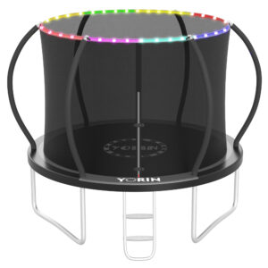 YORIN Trampoline for 3-4 Kids, 10FT 16FT 12FT 14FT Trampoline for Adults with Enclosure Net, Ladder, Light, 1000LBS Weight Capacity Outdoor Round Recreational Trampoline, Heavy Duty Trampoline, Black