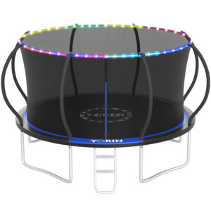 YORIN Trampoline for 4-5 Kids, 12FT 16FT 10FT 14FT Trampoline for Adults with Enclosure Net, Ladder, Light, 1200LBS Weight Capacity Outdoor Round Recreational Trampoline, Heavy Duty Trampoline