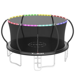 YORIN Trampoline for 8-9 Kids, 16 FT 14FT 10FT 12FT Trampoline for Adults with Enclosure Net, Ladder, Light, 1500LBS Weight Capacity Outdoor Round Recreational Trampoline, Heavy Duty Trampoline
