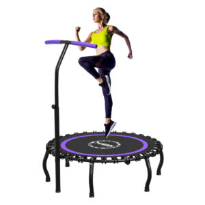 YORIN Rebounder Foldable Trampoline for Adults, 330LBS Fitness Indoor Trampoline, 50" Mini Exercise Trampoline with Bungees, 3 Level Adjustable Foam Handle Bar, Stable Quiet Small Trampoline, Purple
