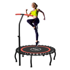 YORIN Rebounder Foldable Trampoline for Adults, 330LBS Fitness Indoor Trampoline, 48" 40" 50" Mini Exercise Trampoline with Bungees, 3 Level Adjustable Foam Handle Bar, Stable Quiet Small Trampoline, Red